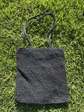 Black Woven Shoulder Tote Bag